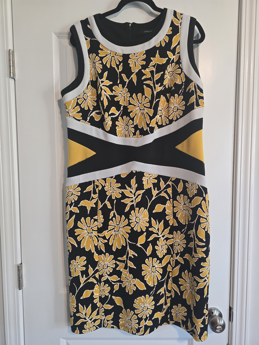 Ashley Stewart Black & Yellow Floral Midi Sheath Dress